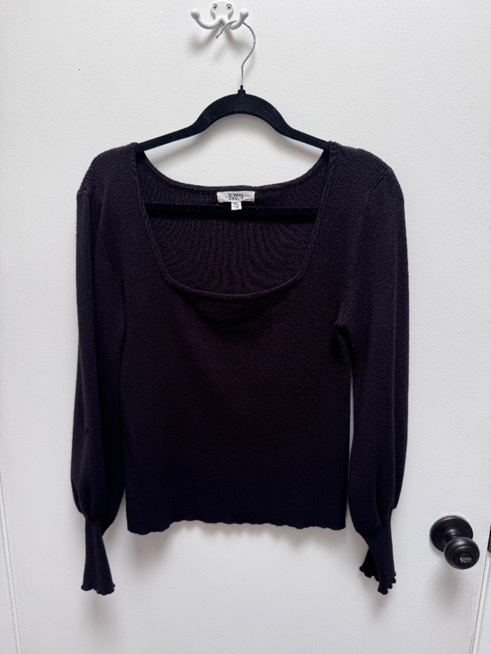 BB Dakota Steve Madden Black Square Neck Puff Sleeve Sweater - Size XL